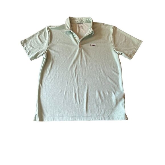 Patagonia Men's Polo Shirt Mint Green Size M 100% Polyester Embroidered Fish Log - Picture 1 of 6